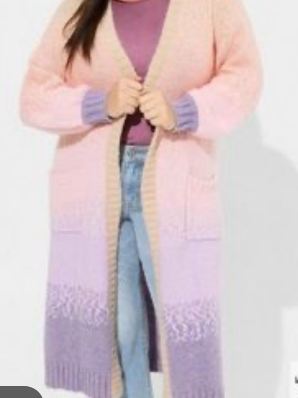 torrid Ombre Pink Lavender Knit Long Duster Cardigan